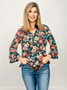 Lizzy 3/4 Bell Sleeve Top in Hunter Green Floral Print