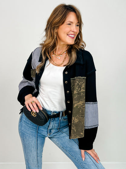 Button Down Collared Balloon Sleeve Shacket