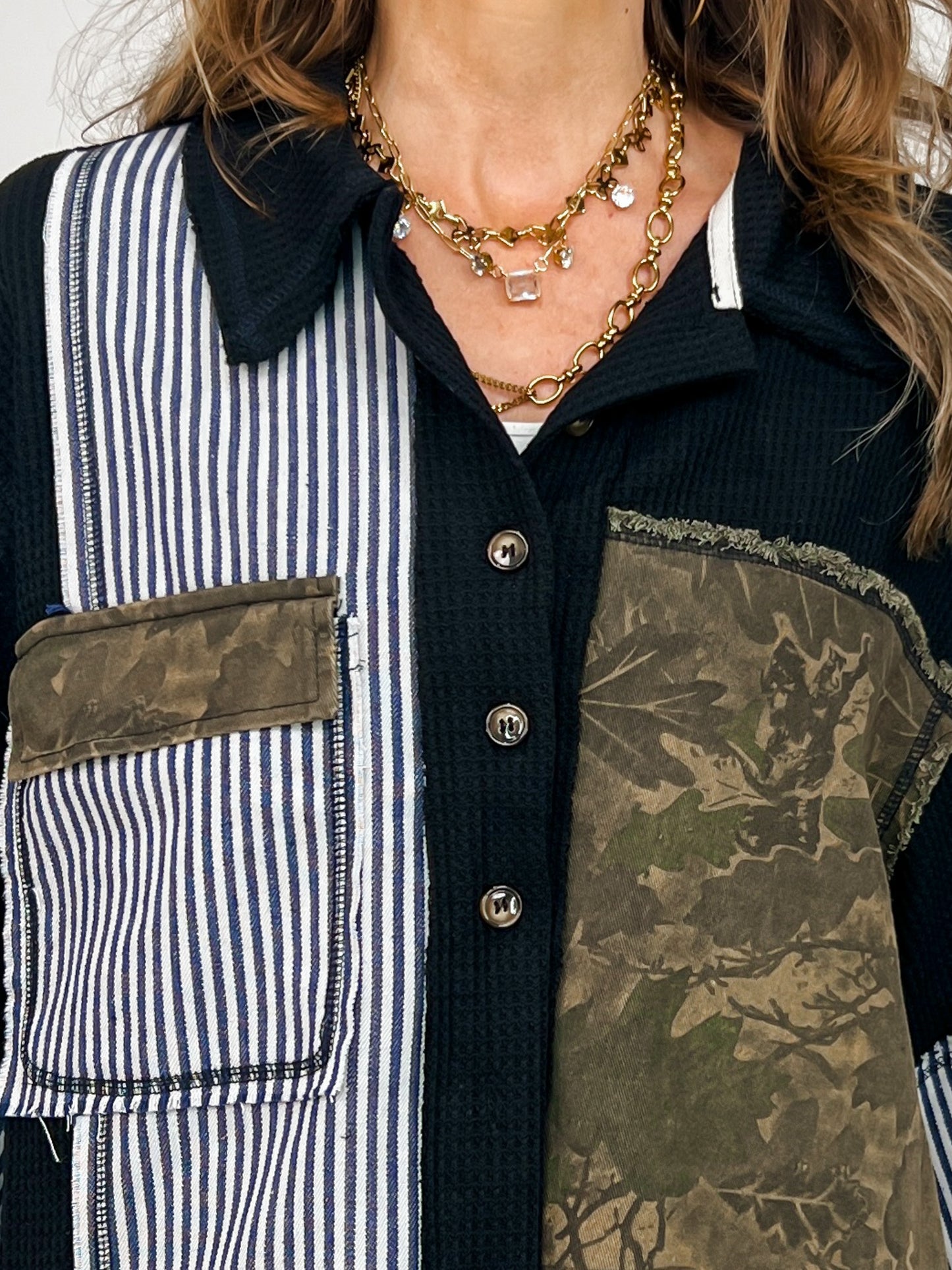 Button Down Collared Balloon Sleeve Shacket