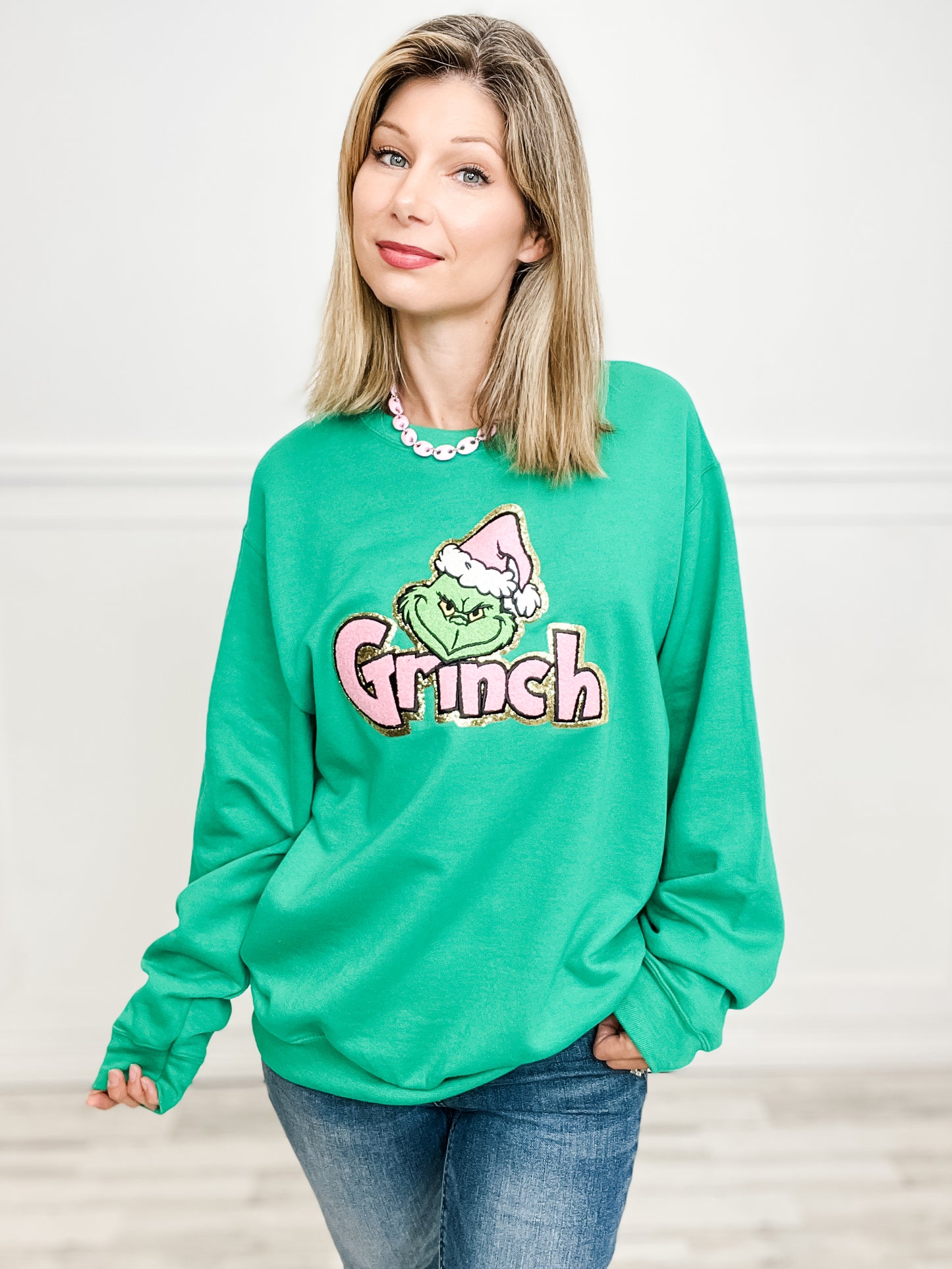 Christmas Grouch Pink Hat Chenille Sweatshirt Top