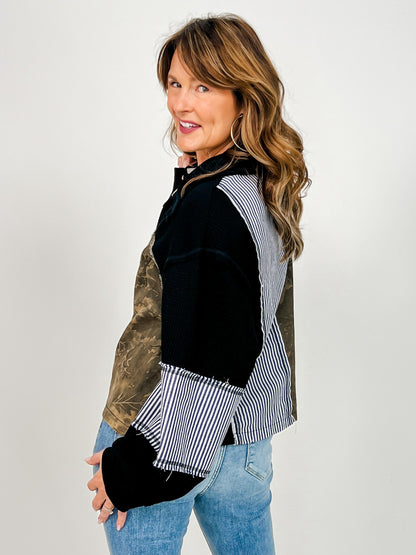 Button Down Collared Balloon Sleeve Shacket