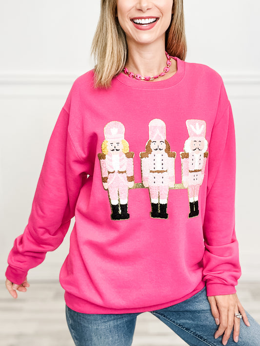 Pink Chenille Nutcrackers Sweatshirt Top