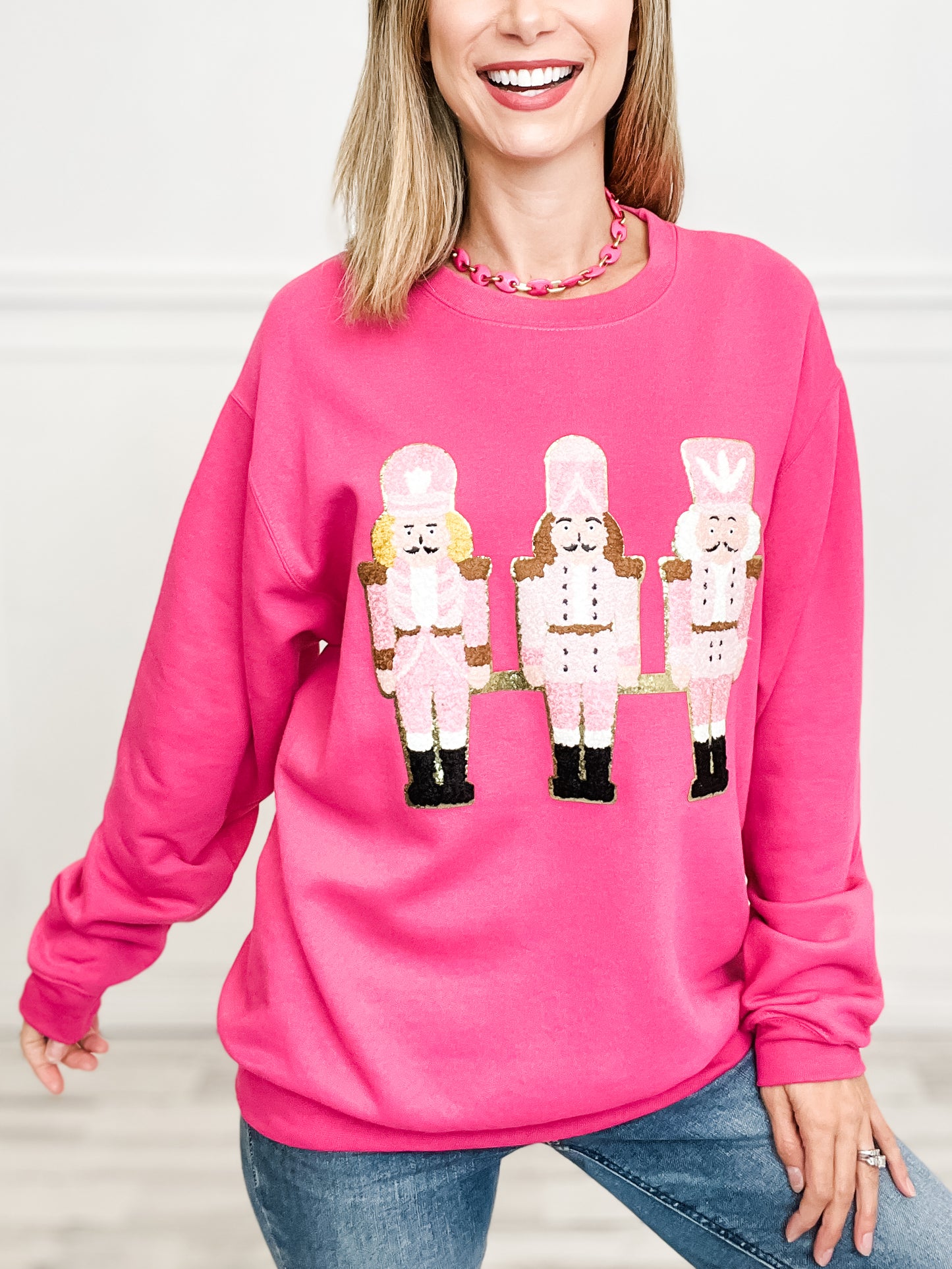 Pink Chenille Nutcrackers Sweatshirt Top