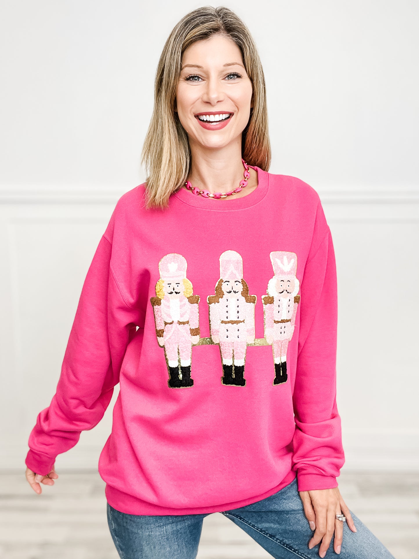 Pink Chenille Nutcrackers Sweatshirt Top