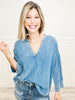 Vintage-Wash Oversized Top with V-Neckline