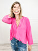 Vintage-Wash Oversized Top with V-Neckline