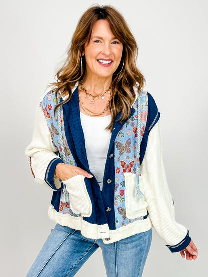 Placket Balloon Sleeve Button Up Hoodie Top