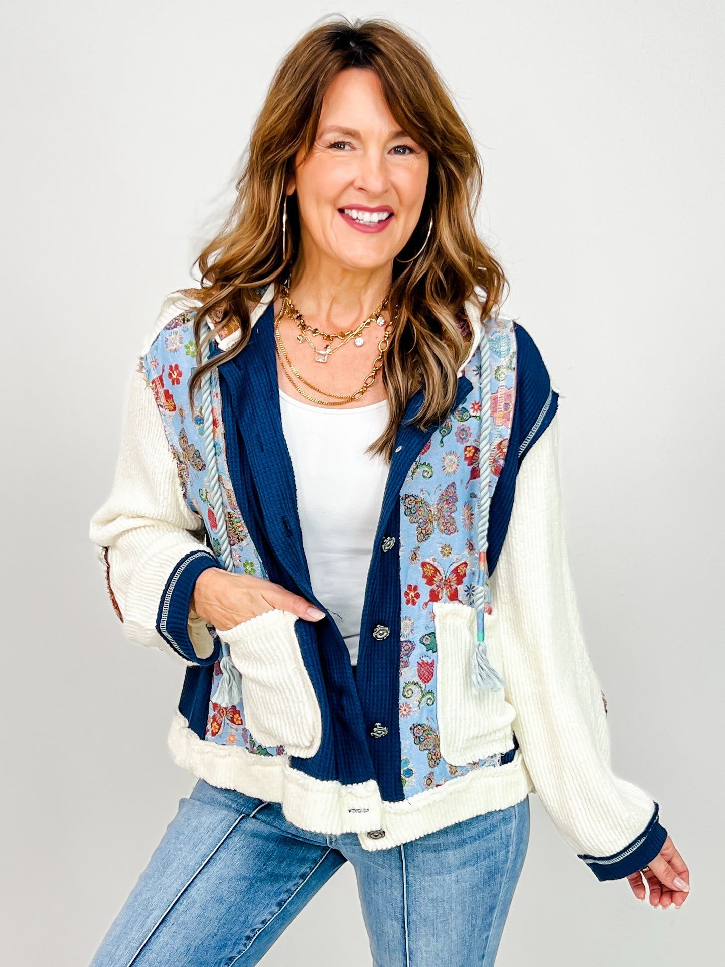 Placket Balloon Sleeve Button Up Hoodie Top