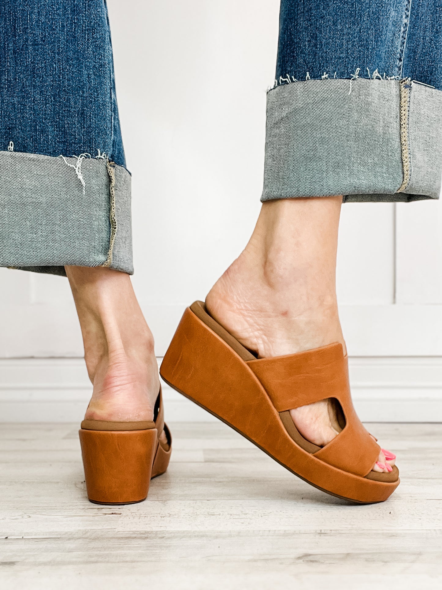 Corkys PUCKER UP Open Toe Wedges in Cognac Smooth 2