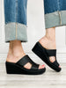 Corkys PUCKER UP Open Toe Wedges in Black Smooth 2