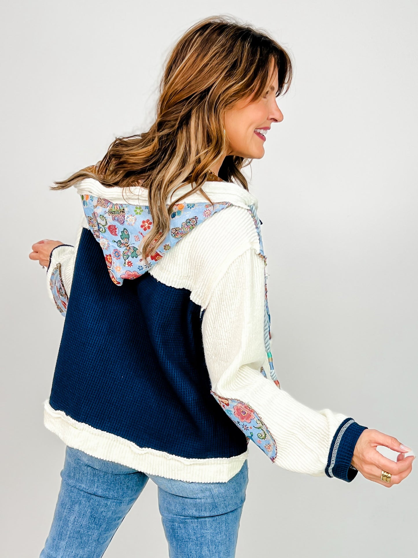 Placket Balloon Sleeve Button Up Hoodie Top