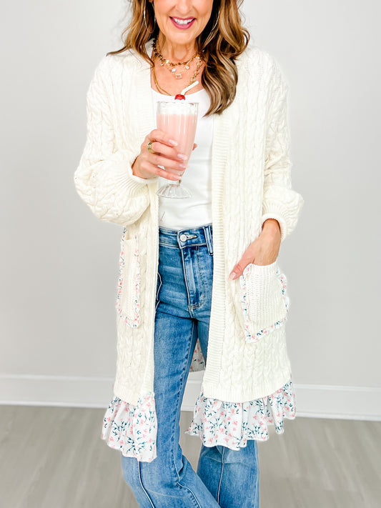 Balloon Sleeve Relaxed Fit Open Front Cardigan