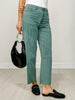 Polka Dot Washed Twill Stretch Cropped Pants in Teal Green