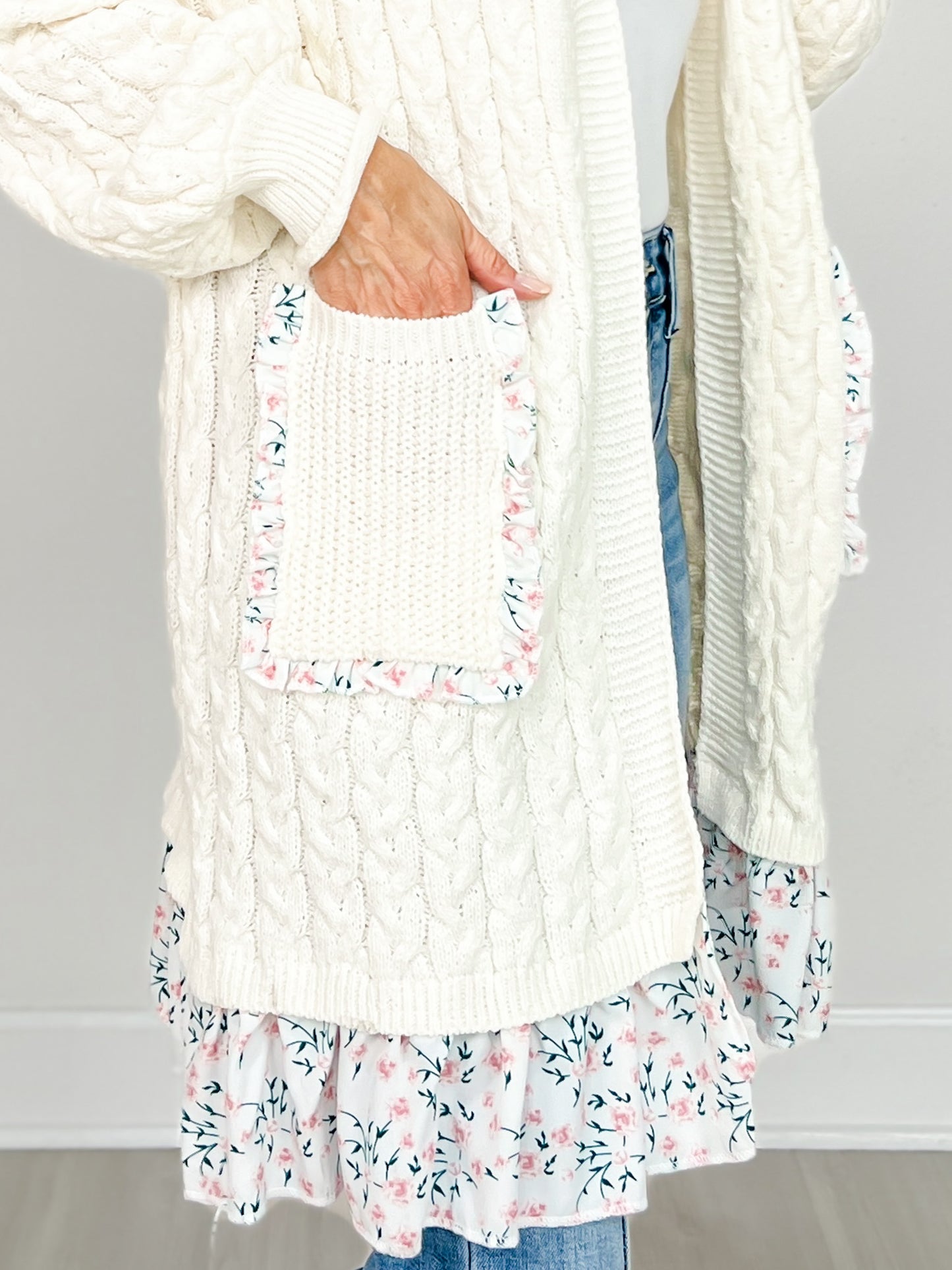 Balloon Sleeve Relaxed Fit Open Front Cardigan