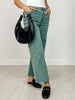 Polka Dot Washed Twill Stretch Cropped Pants in Teal Green