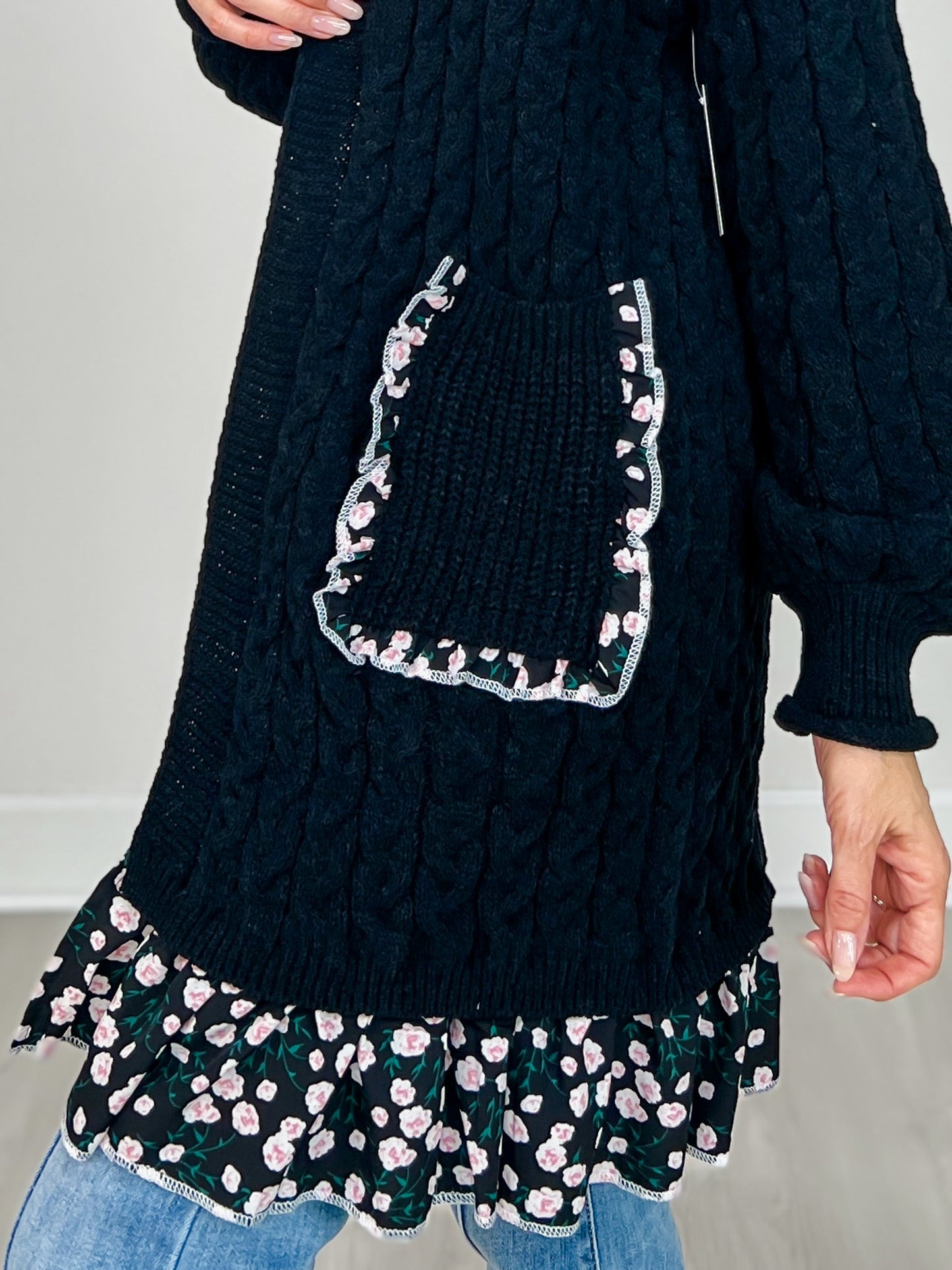 Balloon Sleeve Relaxed Fit Open Front Cardigan