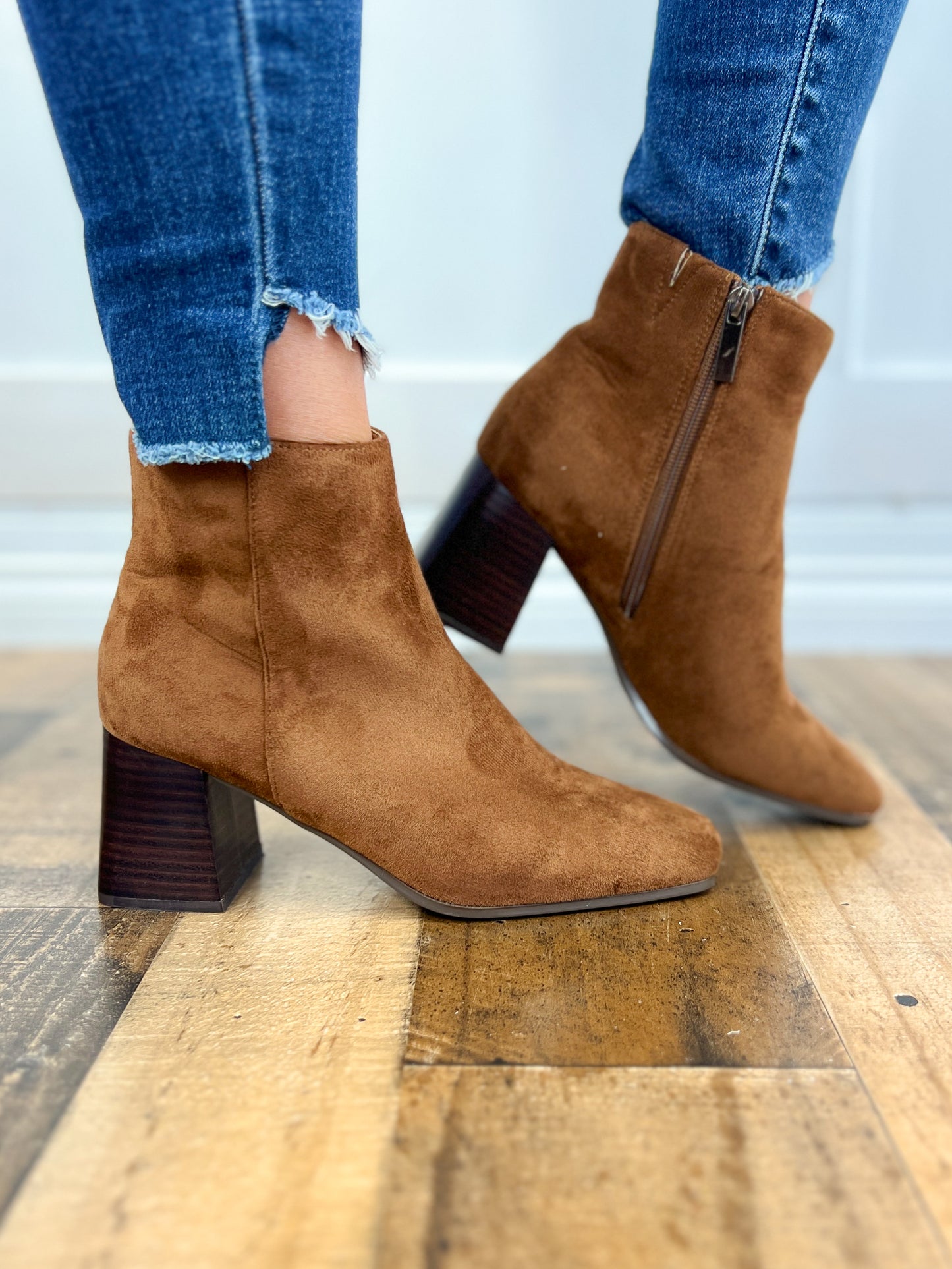 Corkys Felicia Block Heel Boots in Chestnut Suede