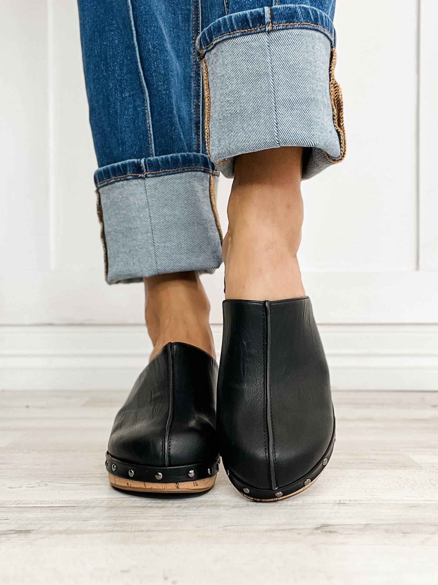 Corkys Make Em Blush Clog Wedges in Black Smooth