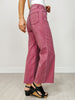 Polka Dot Washed Twill Stretch Cropped Pants in Mulberry