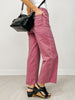 Polka Dot Washed Twill Stretch Cropped Pants in Mulberry