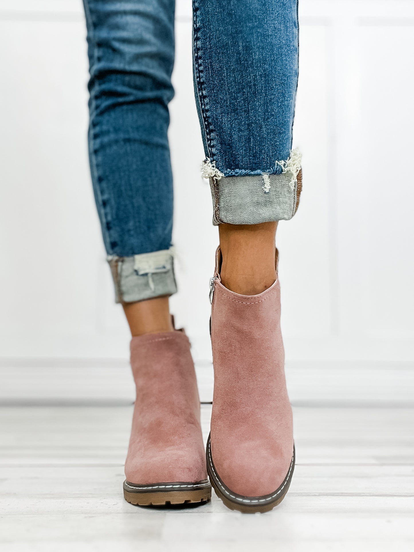 Corkys BITE ME Booties in Blush Faux Suede