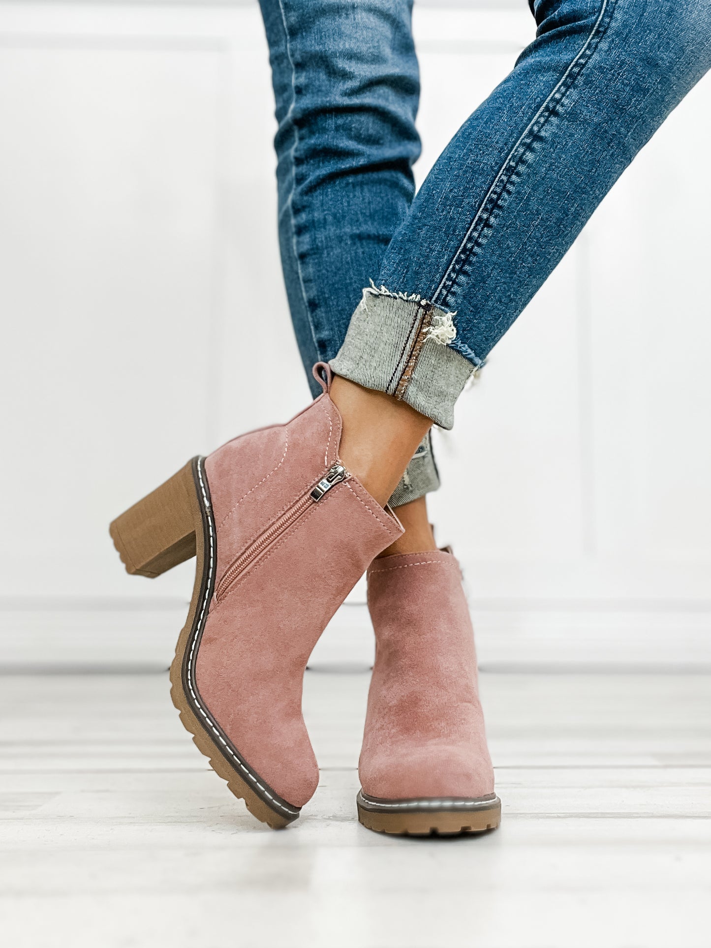 Corkys BITE ME Booties in Blush Faux Suede