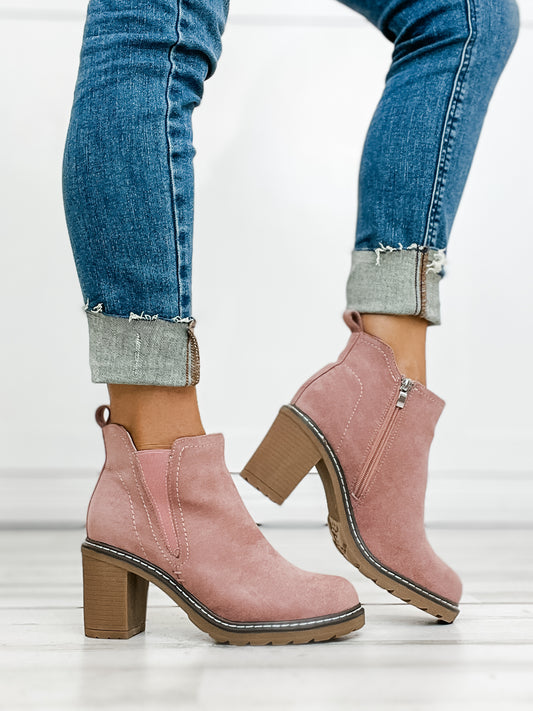 Corkys BITE ME Booties in Blush Faux Suede