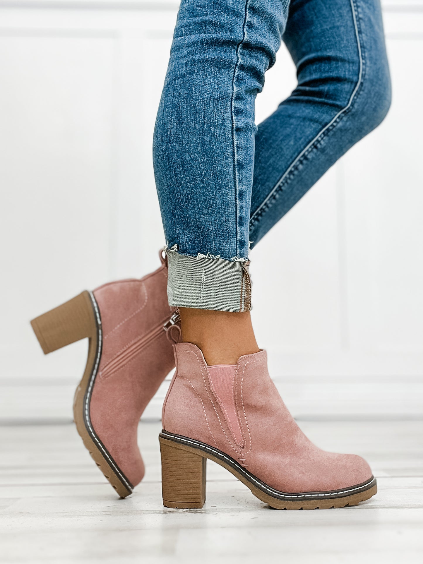 Corkys BITE ME Booties in Blush Faux Suede