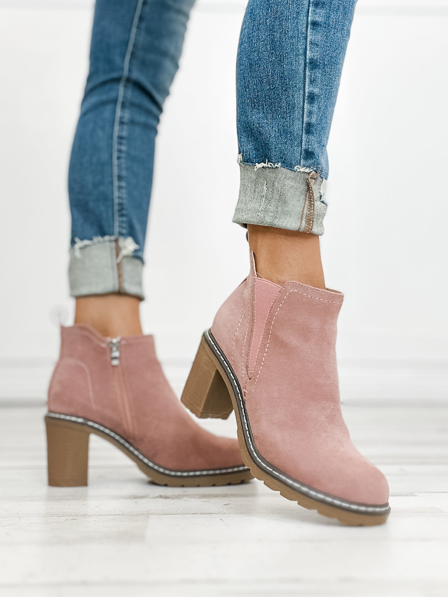 Corkys BITE ME Booties in Blush Faux Suede