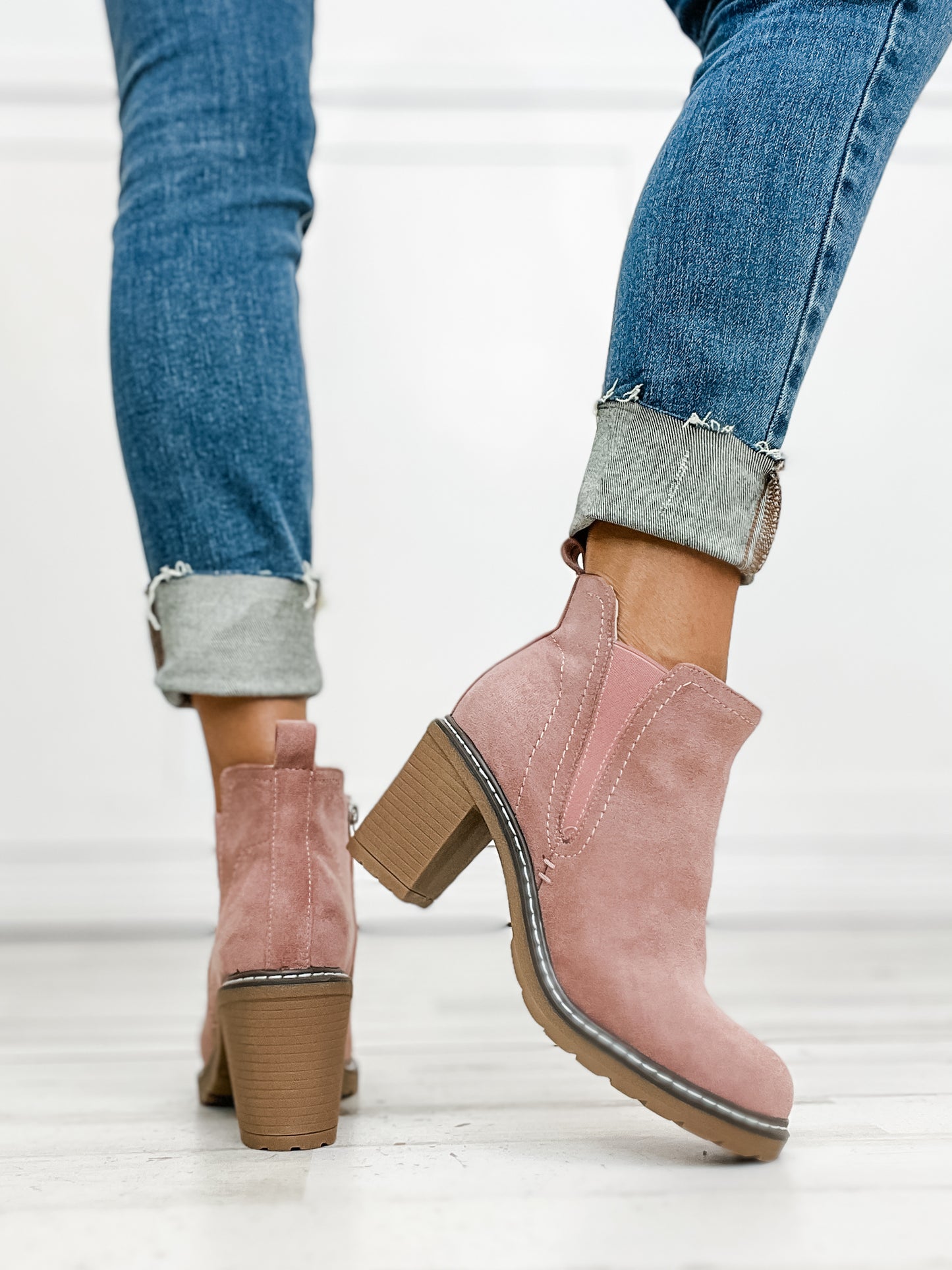 Corkys BITE ME Booties in Blush Faux Suede