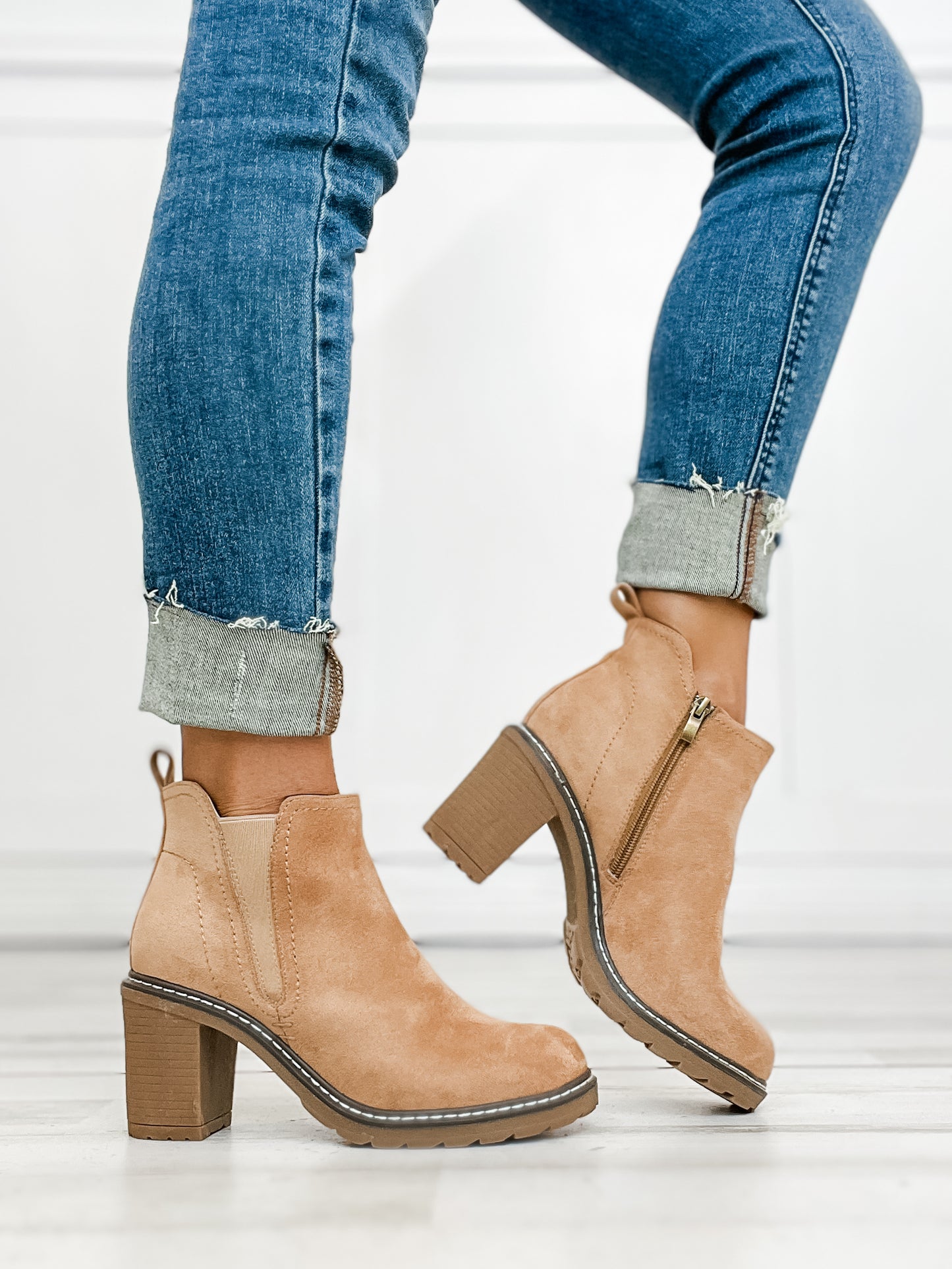 Corkys BITE ME Booties in Camel Faux Suede