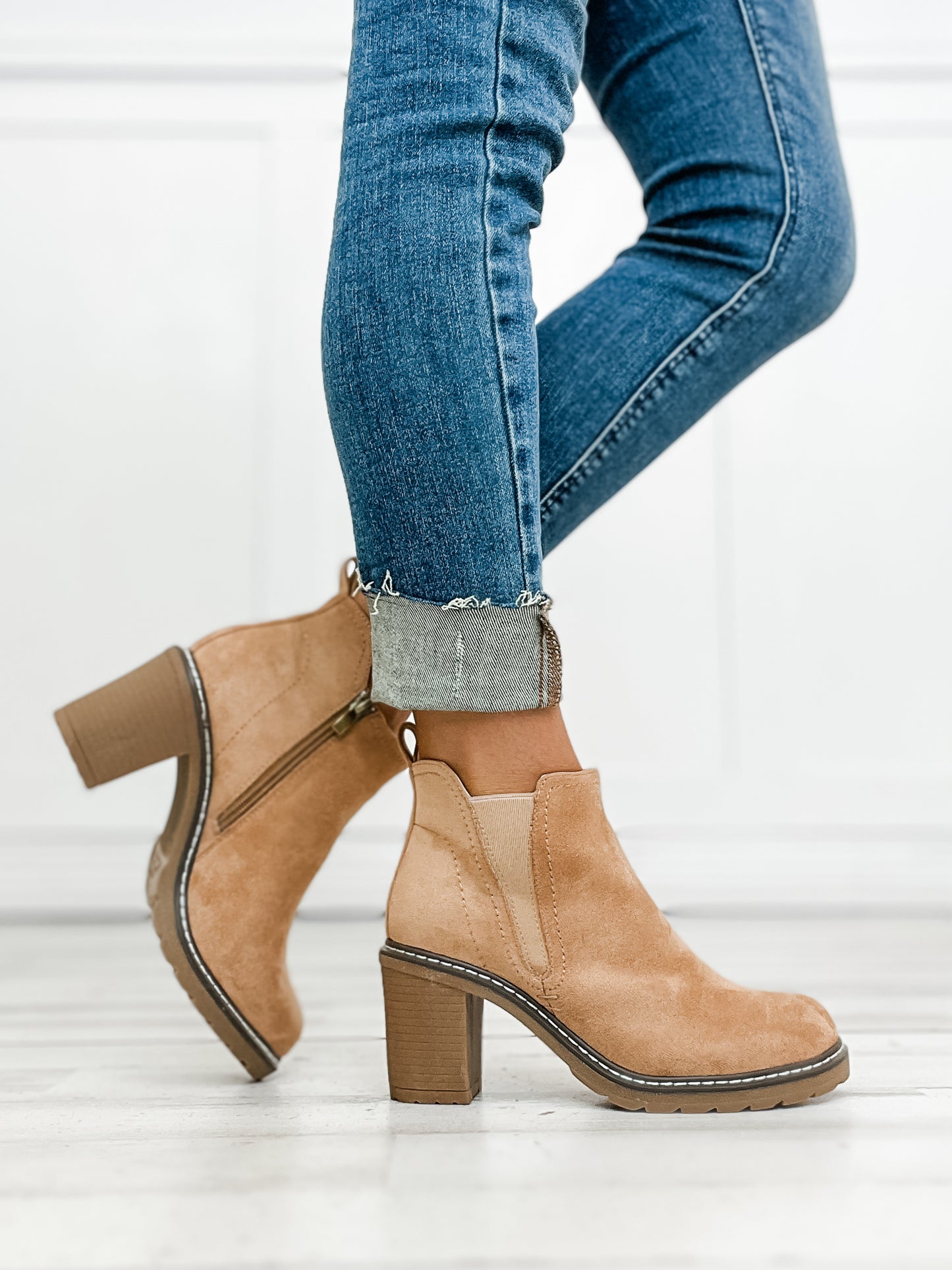 Corkys BITE ME Booties in Camel Faux Suede