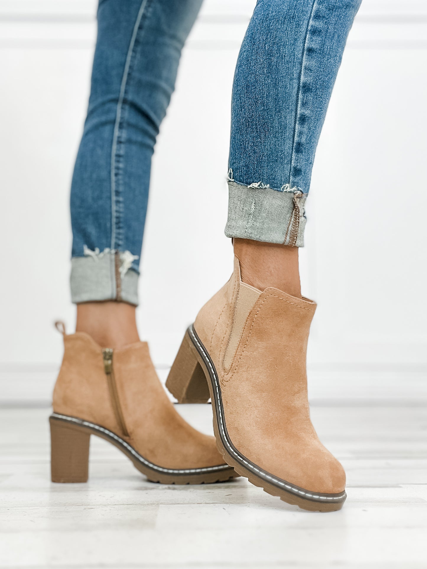 Corkys BITE ME Booties in Camel Faux Suede