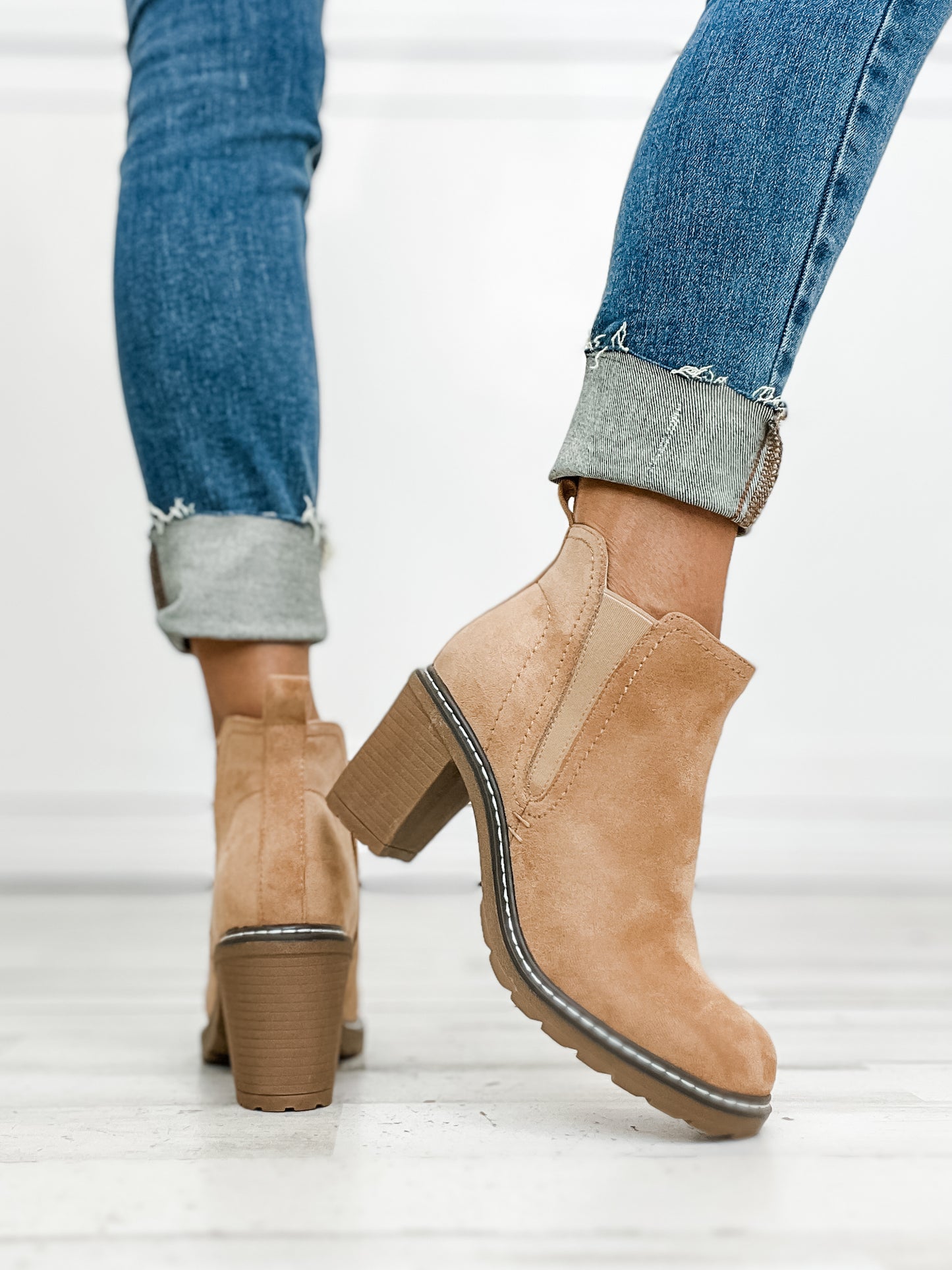 Corkys BITE ME Booties in Camel Faux Suede