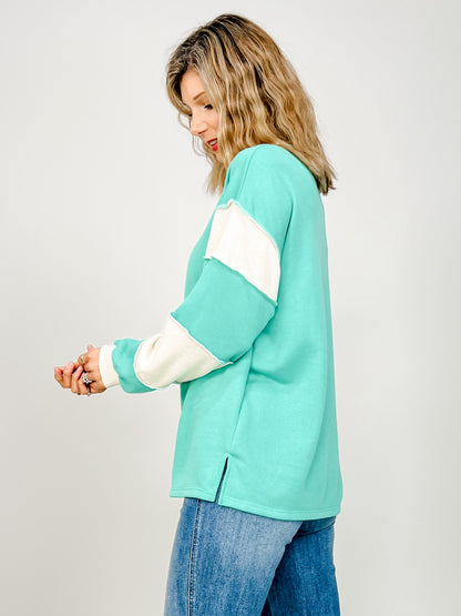 Long Sleeve Color Block Button Front Top