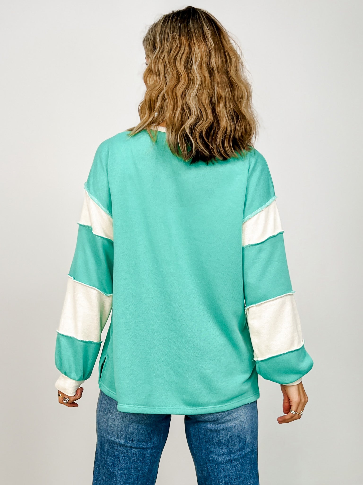 Long Sleeve Color Block Button Front Top