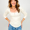 Square Neck Long Sleeve Placket Detail Henley Top