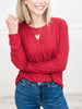Long Sleeve Ribbed Top with Rounded Hemline