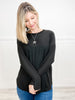 Long Sleeve Ribbed Top with Rounded Hemline