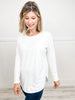 Long Sleeve Ribbed Top with Rounded Hemline
