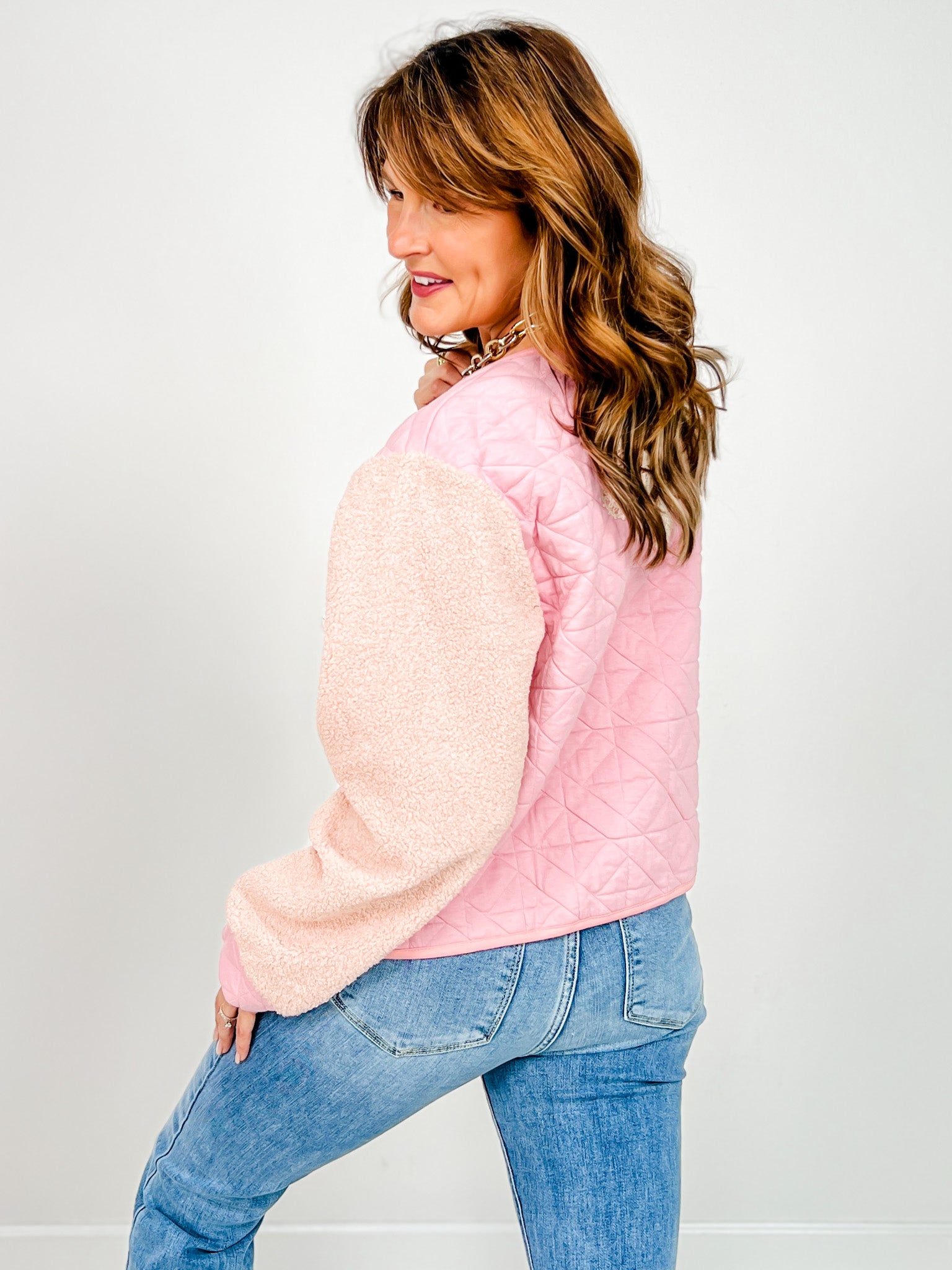 Quilted Zip-Up Jacket with Crochet Appliques