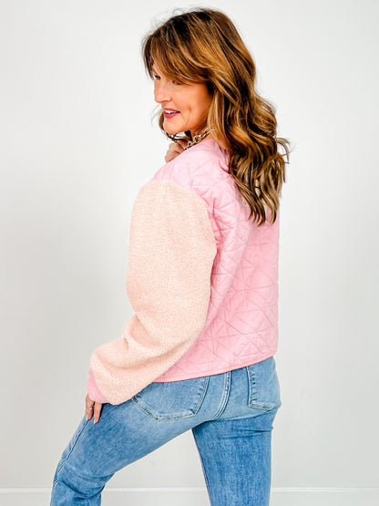 Quilted Zip-Up Jacket with Crochet Appliques