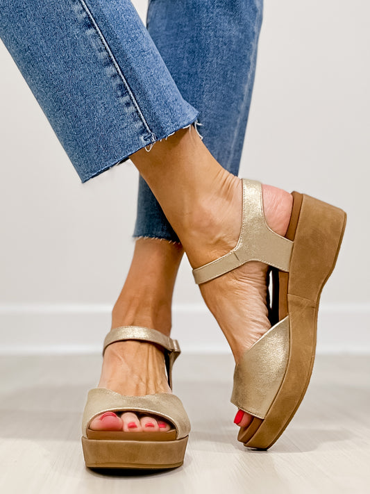 Corkys Meet Ya There Wedges in Gold Wash Metallic