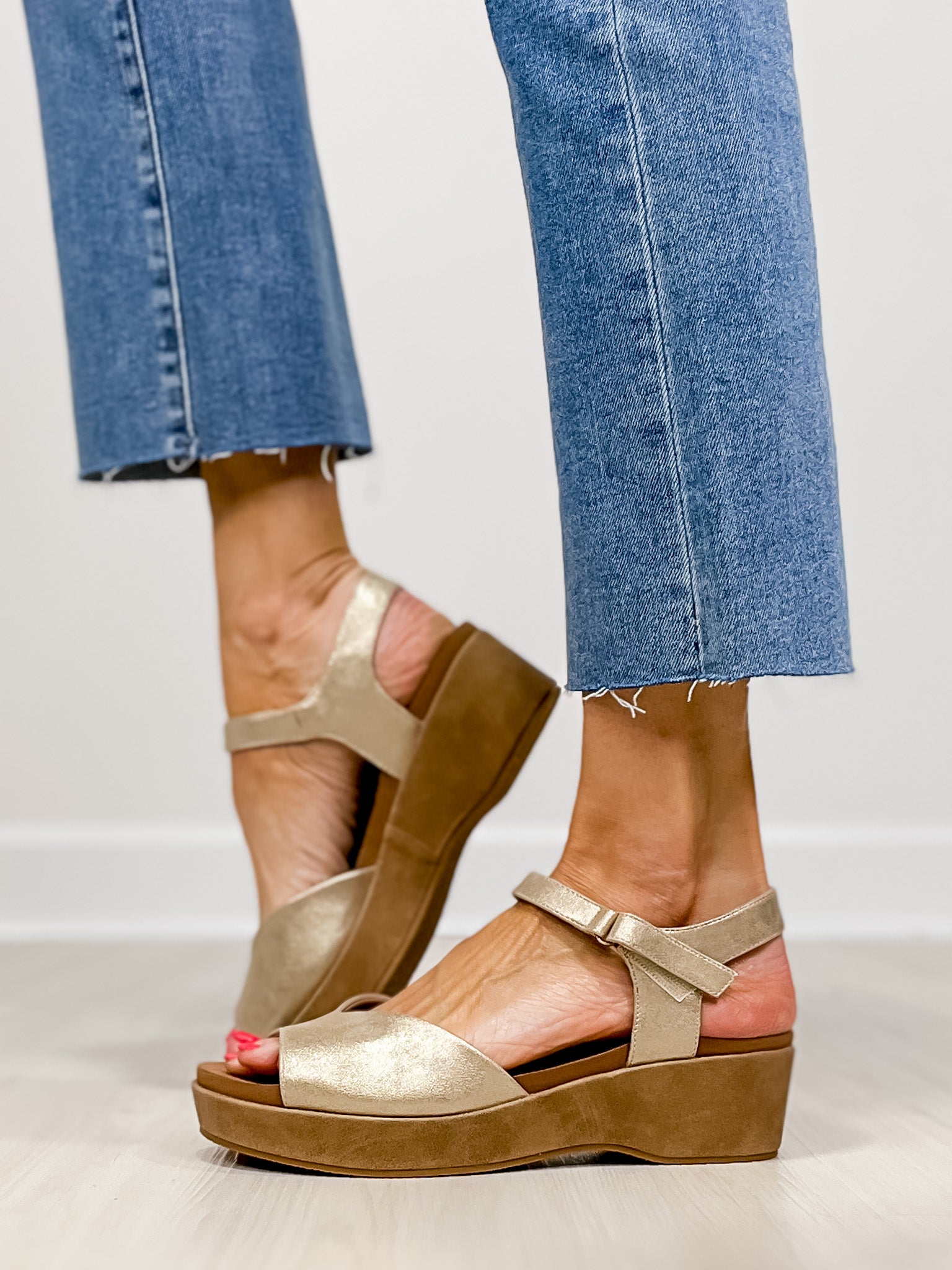 Corkys Meet Ya There Wedges in Gold Wash Metallic
