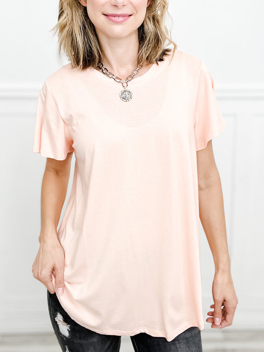 Crew Neck Semi-Flare Short Sleeve Top