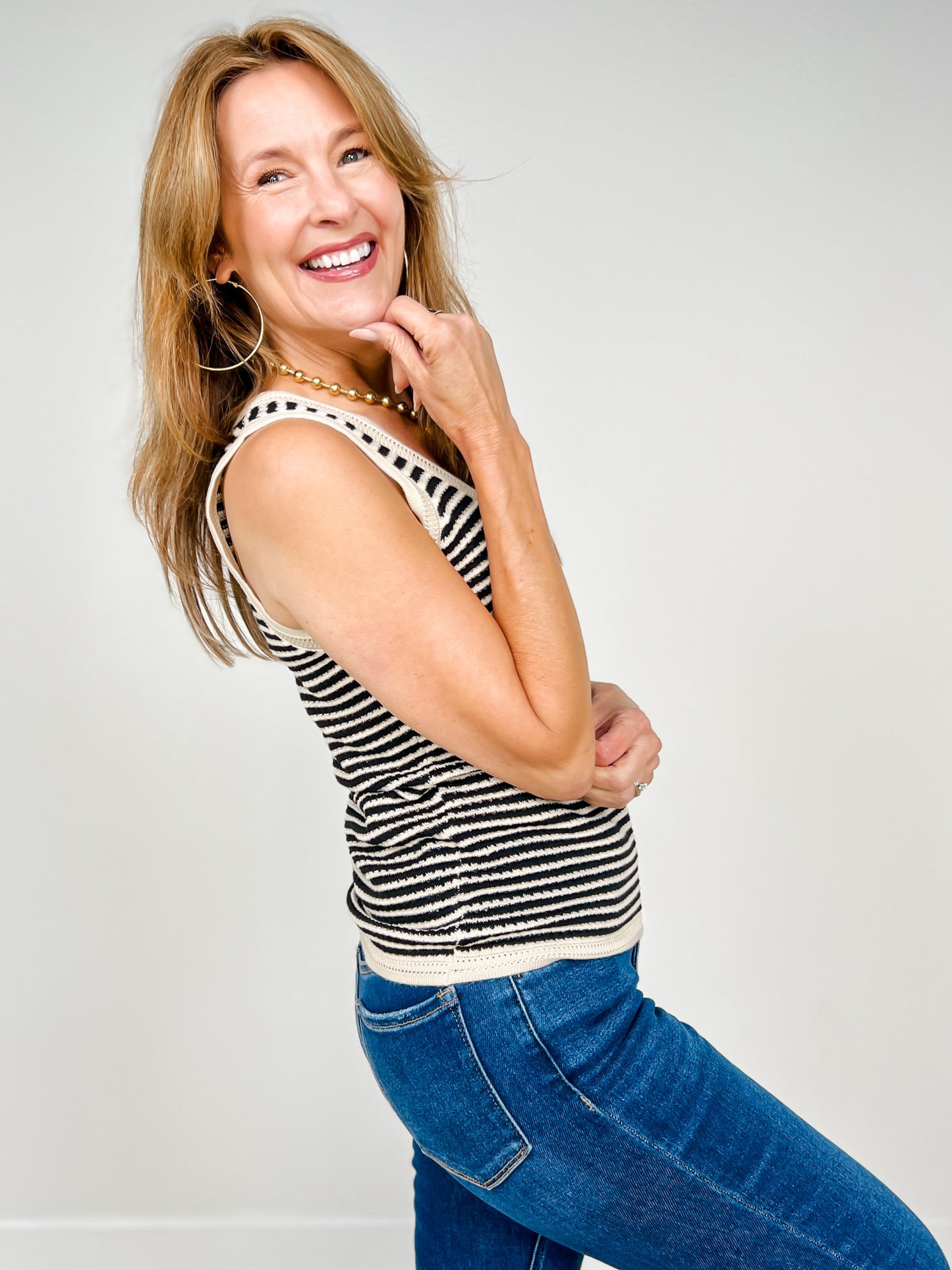 Scoop Neck Sleeveless Striped Knit Top
