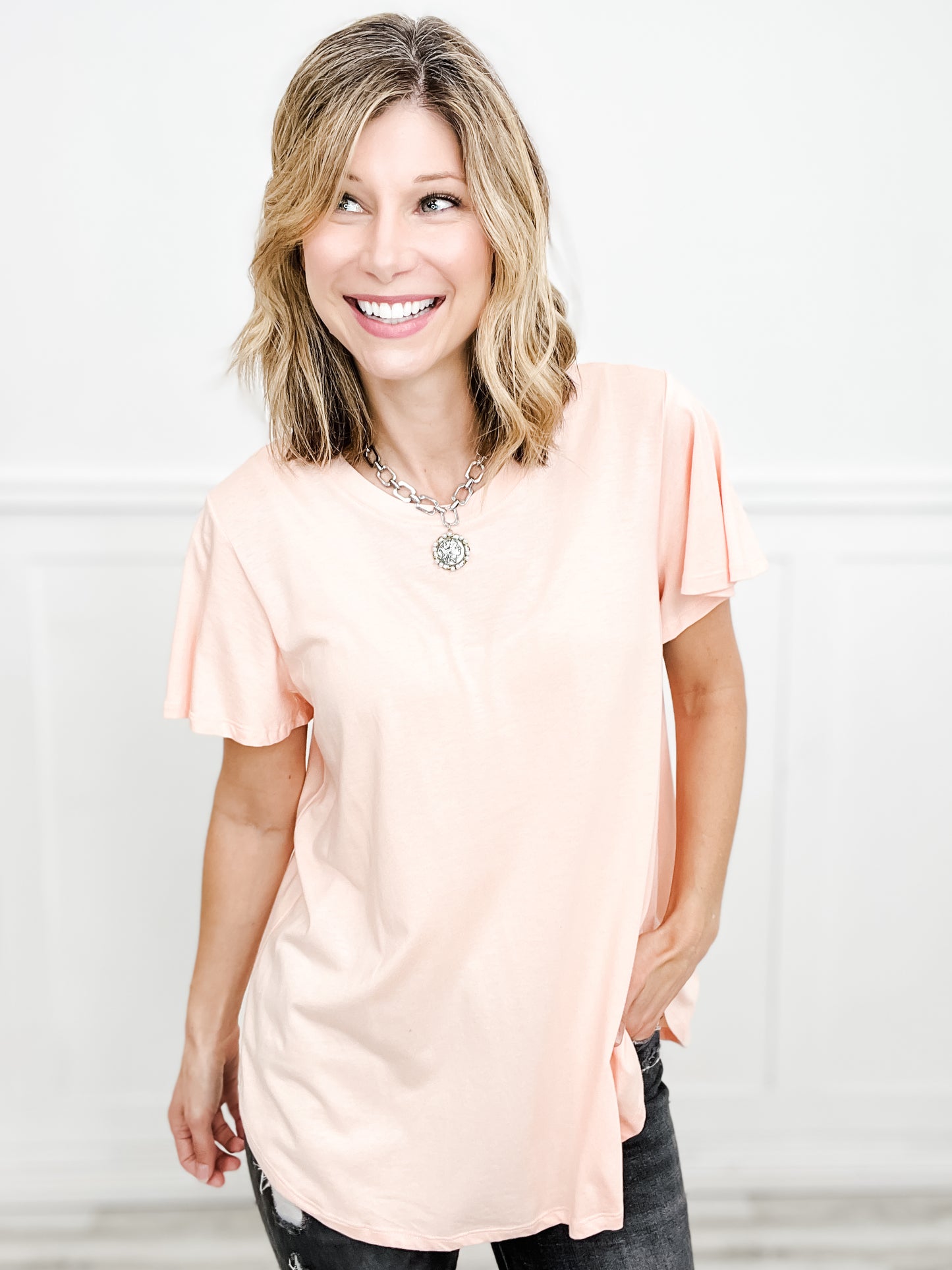 Crew Neck Semi-Flare Short Sleeve Top