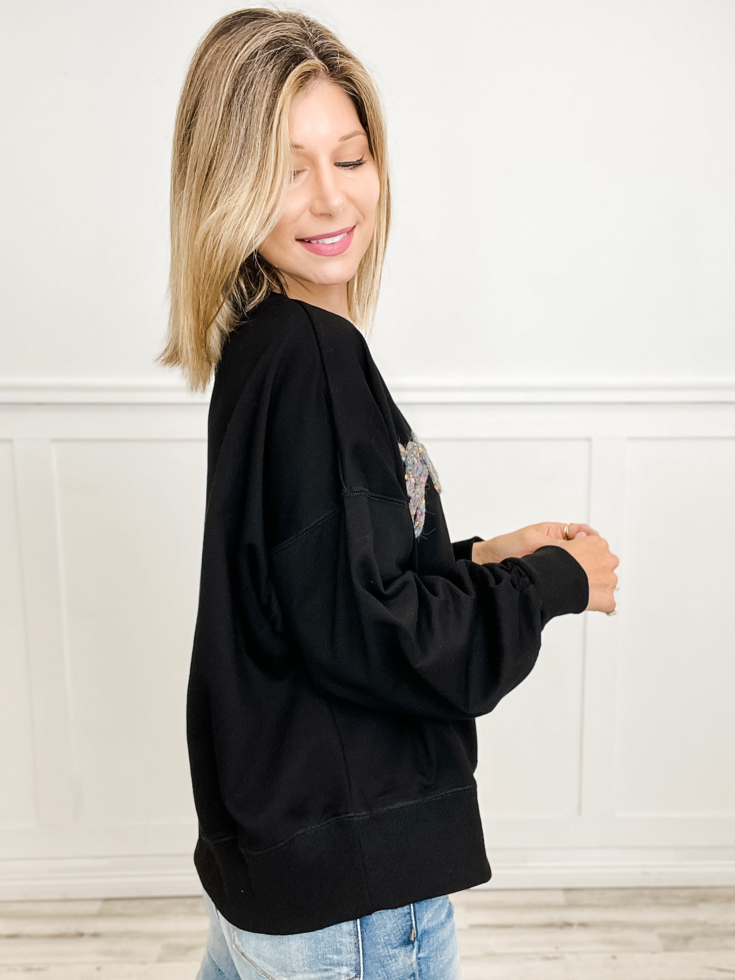 Grateful' Pom-Pom Thread Embroidery Oversized Sweatshirt