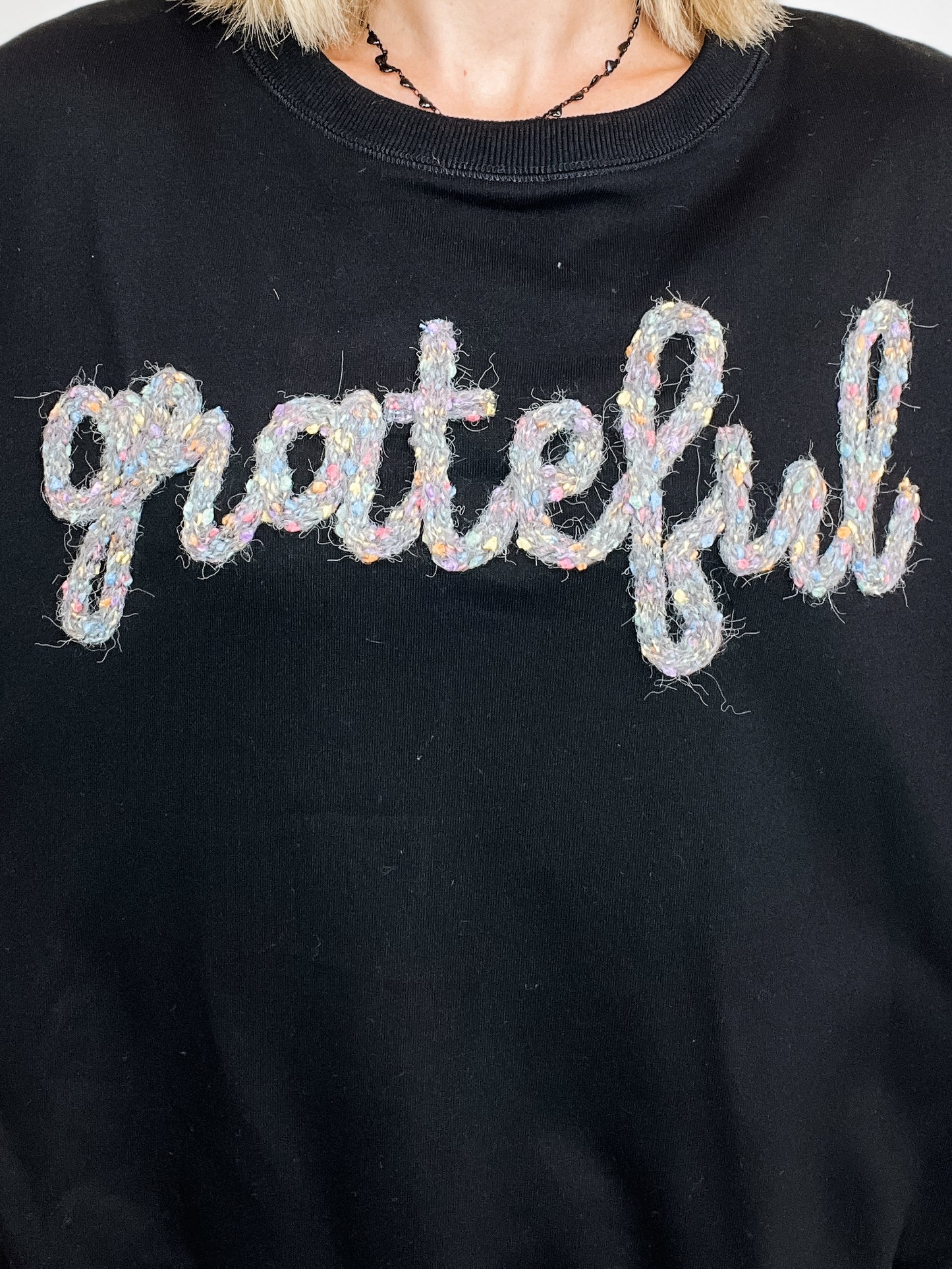 Grateful' Pom-Pom Thread Embroidery Oversized Sweatshirt