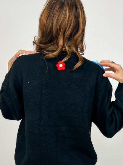 Pointed Diamond Pattern Cardigan Top with Colorful Buttons